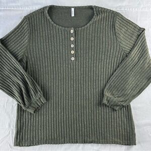 DB Moon Ribbed Henley Sweater Olive Green Cozy Womens Plus Size 2XL